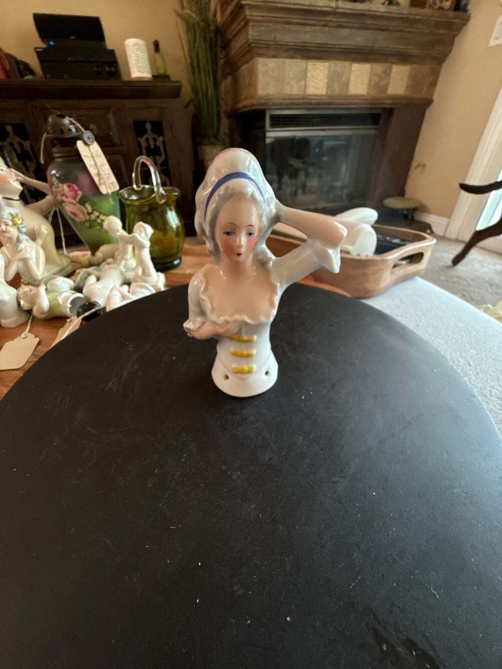 Antique German Porcelain Half Doll Pin Cushion Head 8030 Marie Antoinette